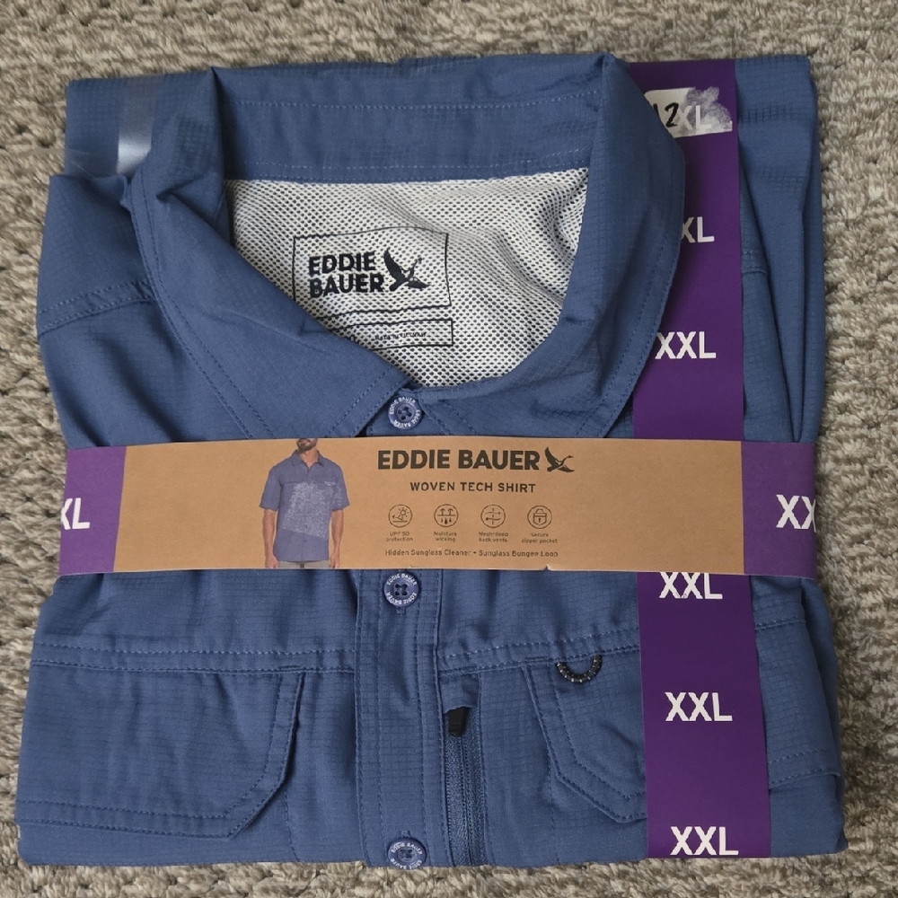 Men's Eddie Bauer Indigo Woven Tech Shirt XXL